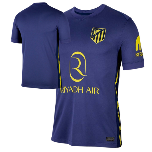 Atletico de Madrid 2025/26 away football jersey front view with club crest and kit detailing