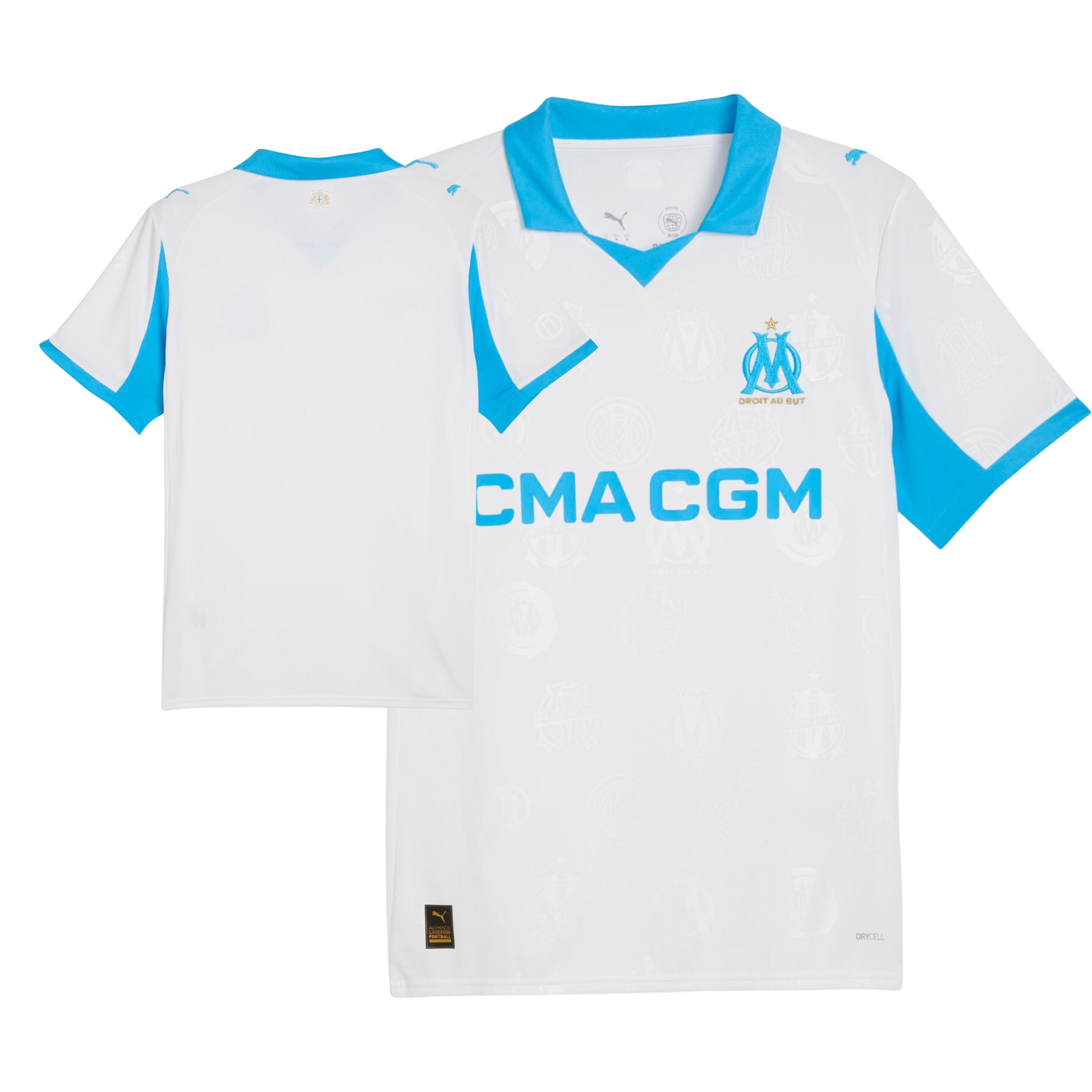 Olympique Marseille 2025/26 home football jersey front view with club crest and kit detailing