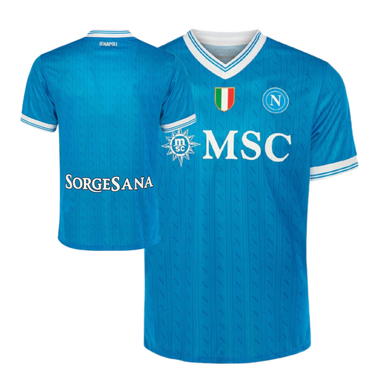 SSC Napoli 2025/26 home football jersey front view with club crest and kit detailing