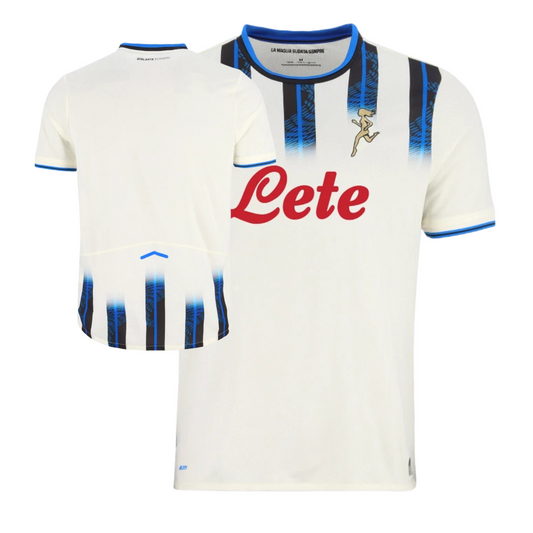 Atalanta 2025/26 away football jersey front view with club crest and trim detail