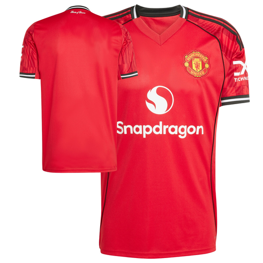 Manchester United 2025/26 home football jersey front view with club crest and kit detailing