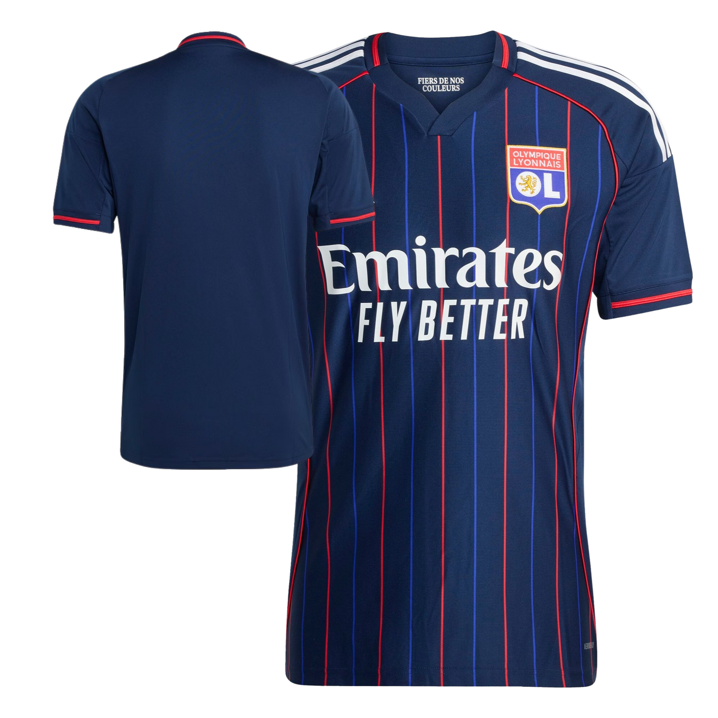 Olympique Lyon 2025/26 away football jersey front view with club crest and kit detailing