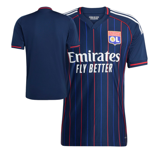Olympique Lyon 2025/26 away football jersey front view with club crest and kit detailing