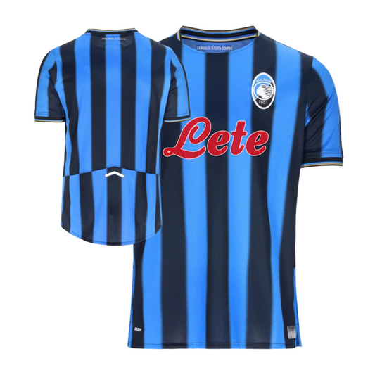 Atalanta 2025/26 home football jersey front view with club crest and stripe detailing