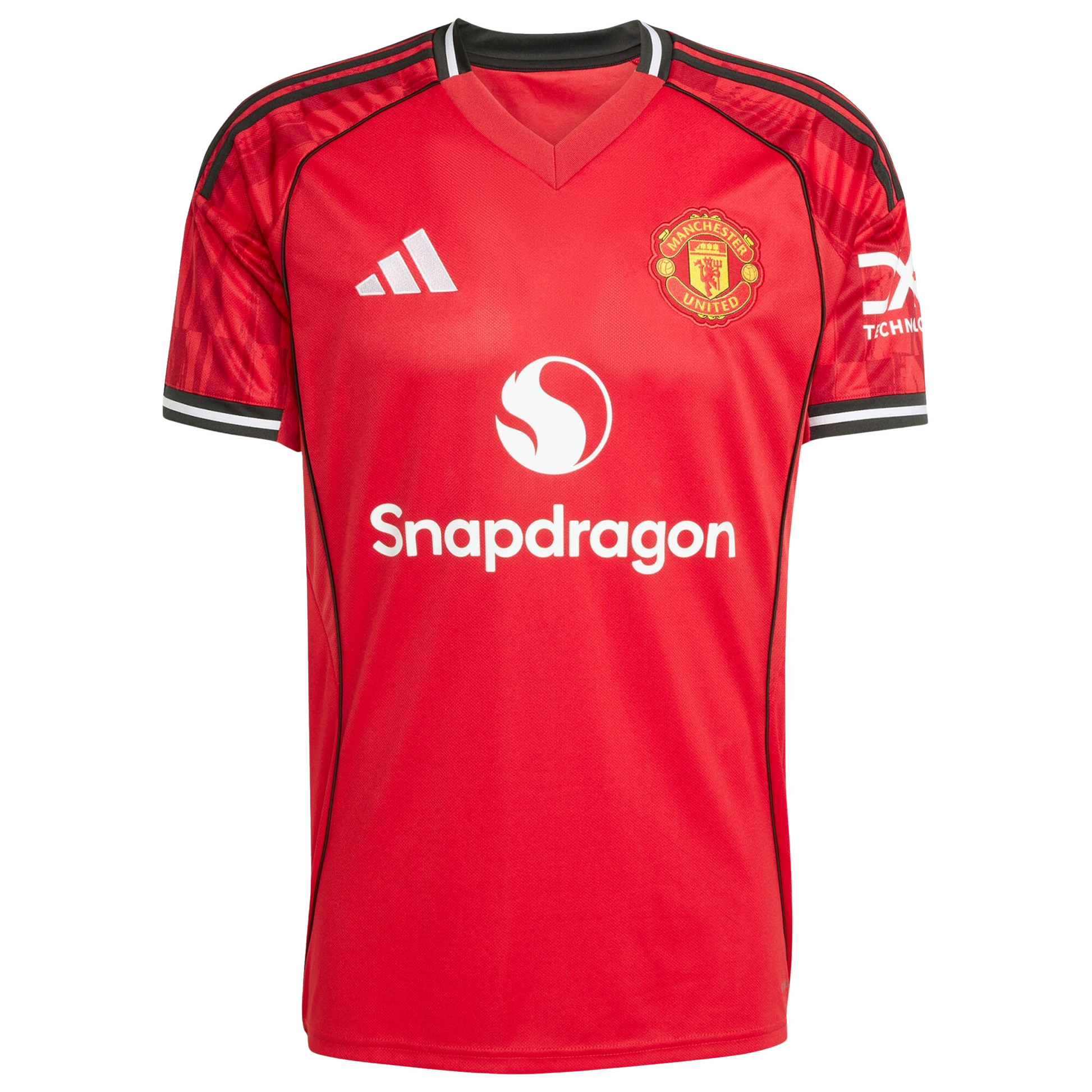 Manchester United 2025/26 home football jersey front view with club crest and kit detailing