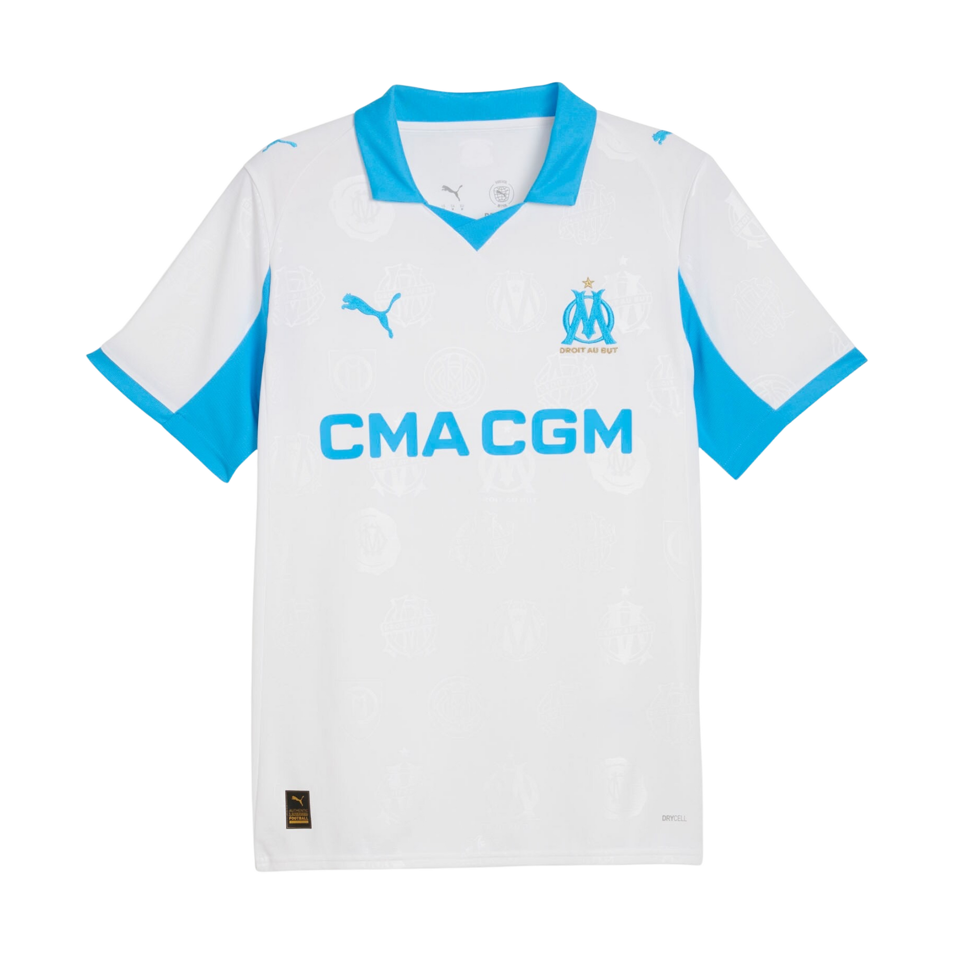 Olympique Marseille 2025/26 home football jersey front view with club crest and kit detailing
