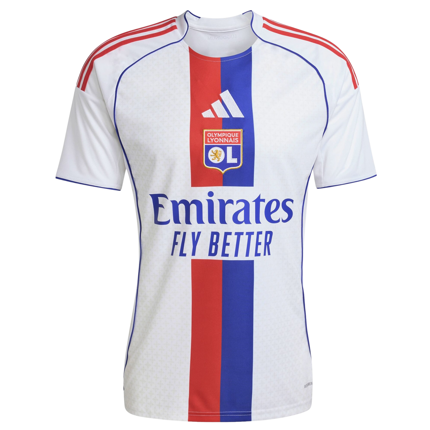 Olympique Lyon 2025/26 home football jersey front view with club crest and kit detailing