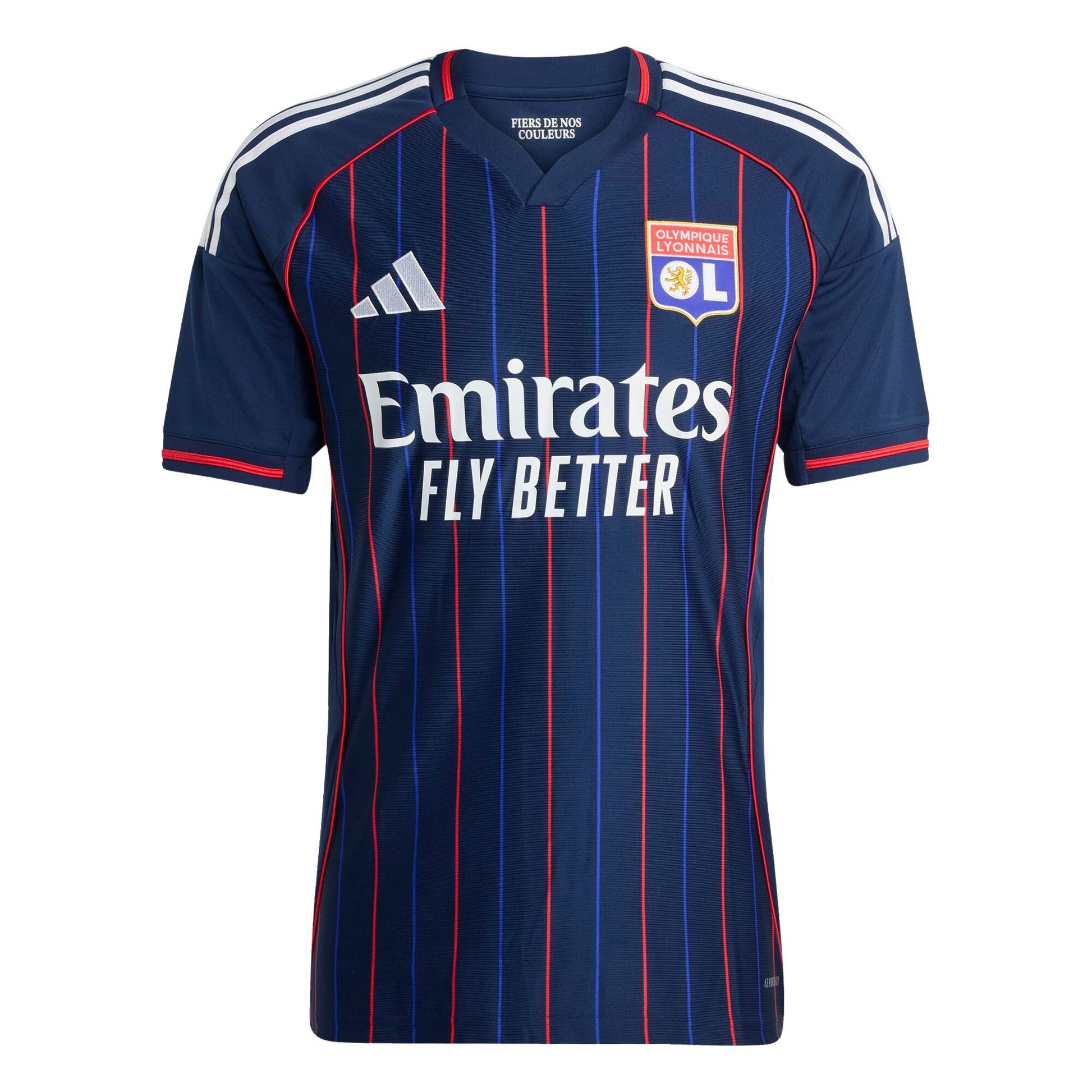 Olympique Lyon 2025/26 away football jersey front view with club crest and kit detailing