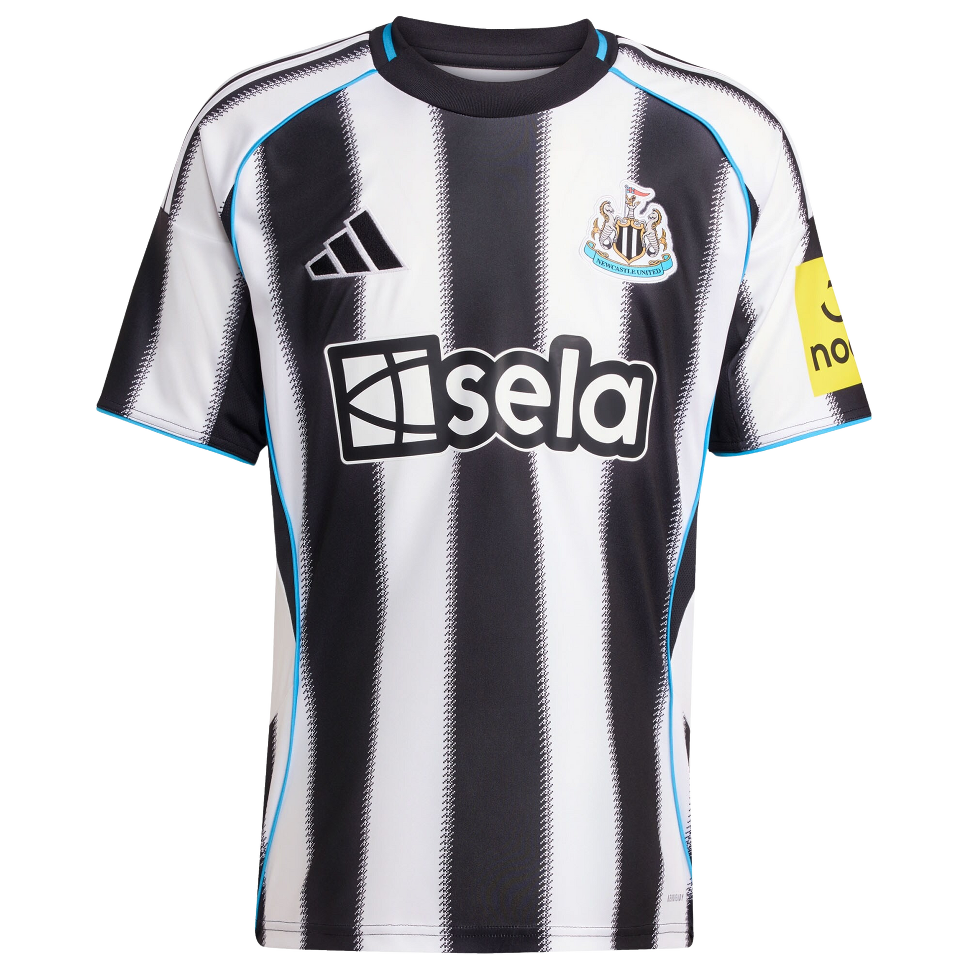 Newcastle United 2025/26 home football jersey front view with club crest and stripe detailing