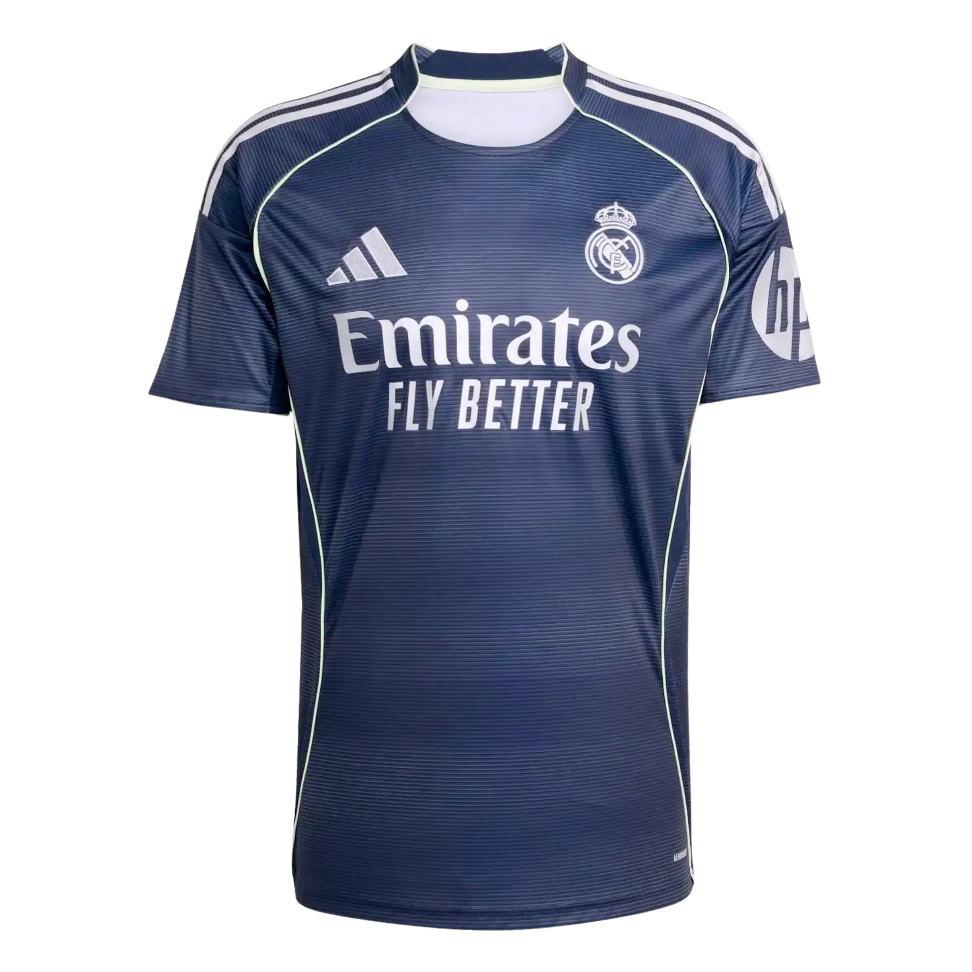 Real Madrid 2025/26 away football jersey front view with club crest and kit detailing