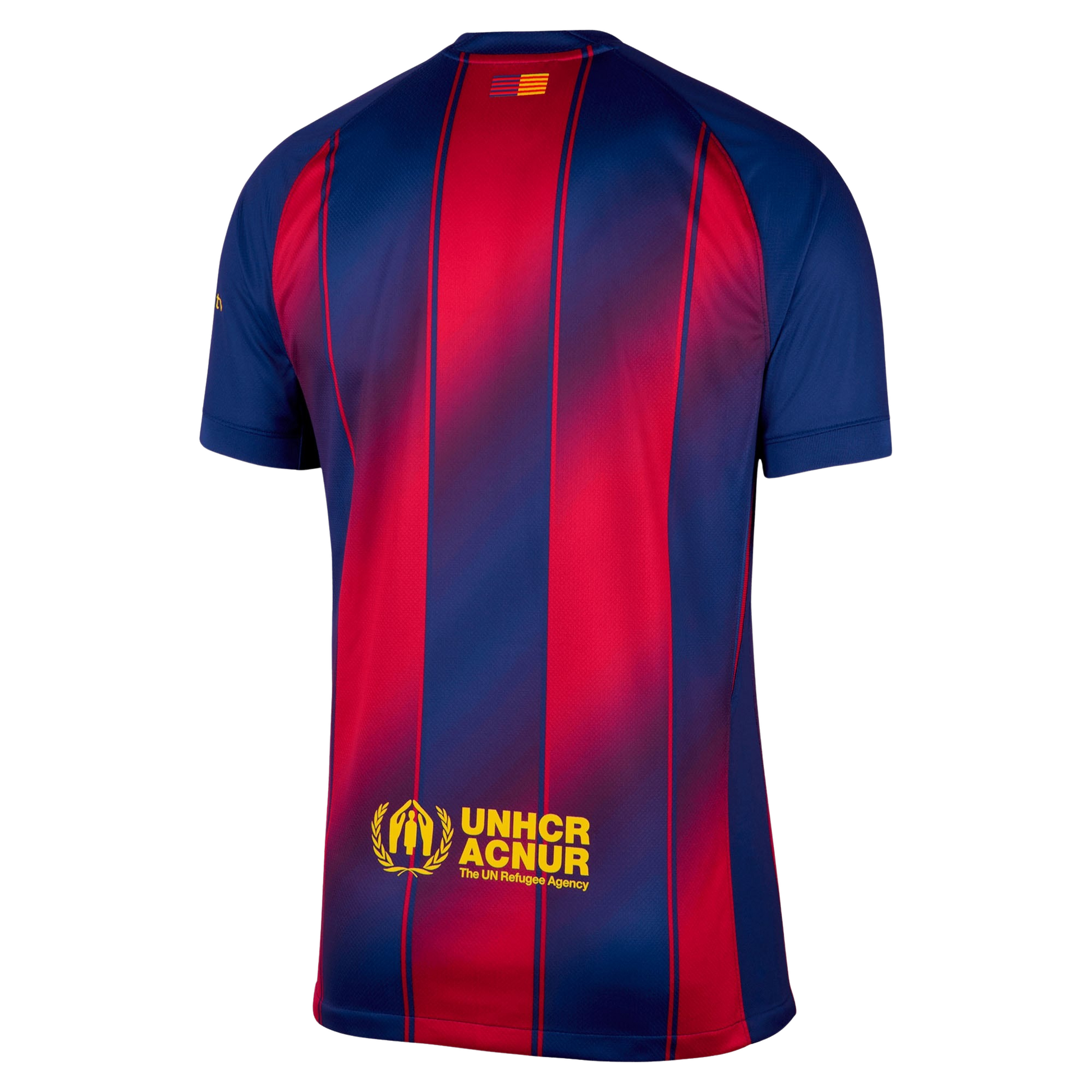 Barcelona 2025/26 home football jersey back view showing collar and name-set panel