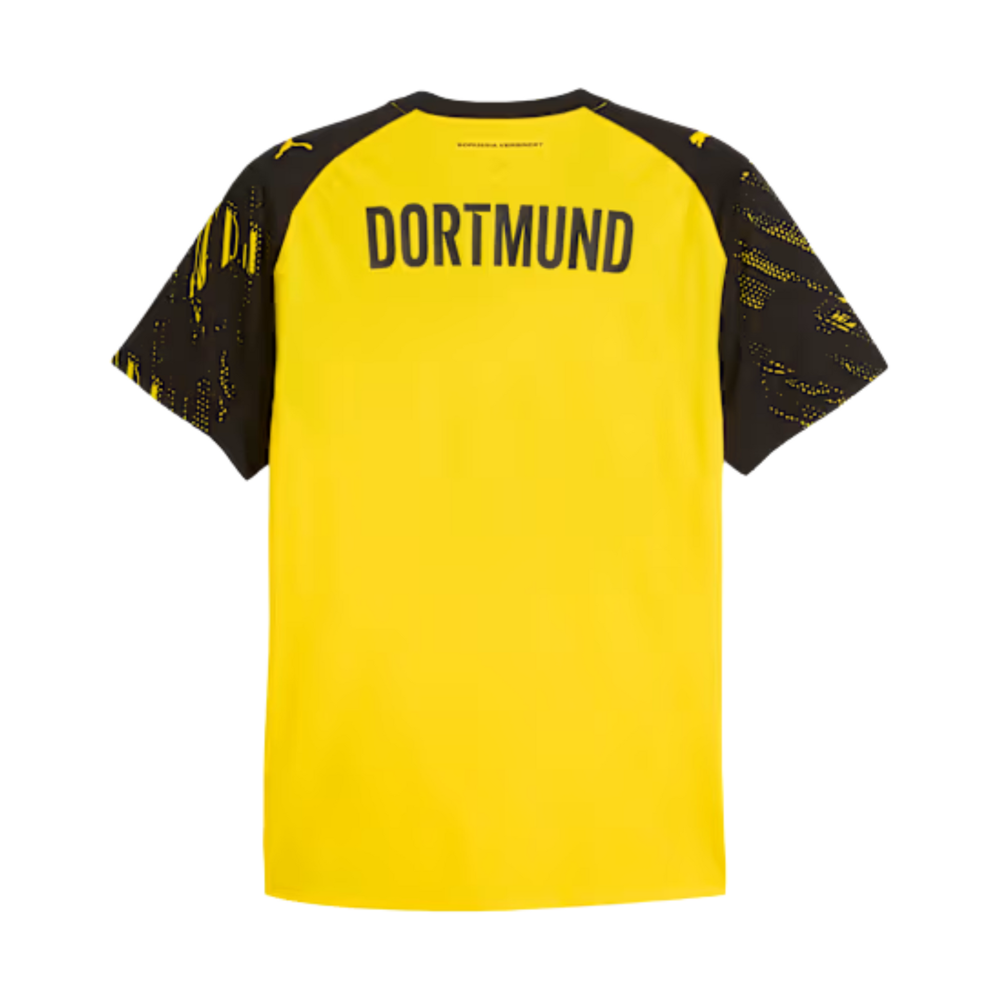 Borussia Dortmund 2025/26 home football jersey back view with collar detail and name-set panel
