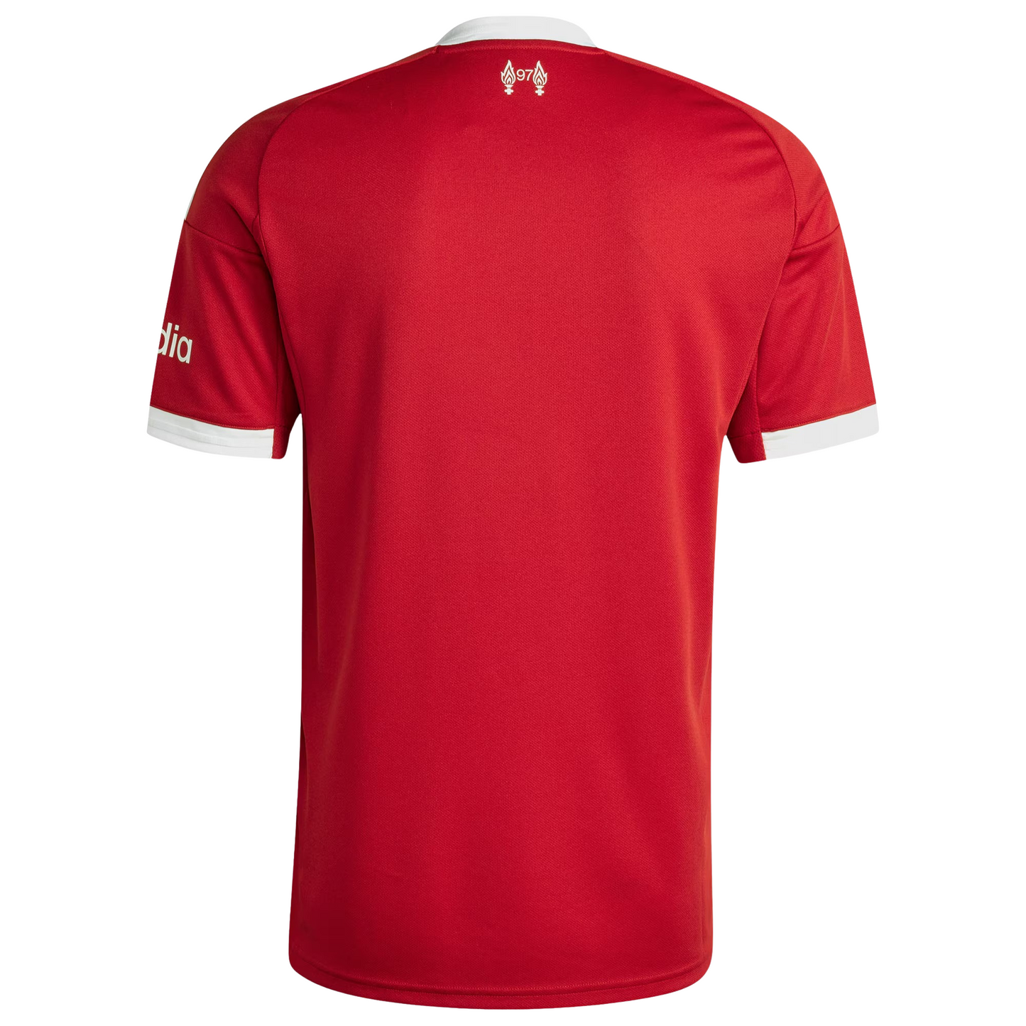 Liverpool 2025/26 home football jersey back view showing collar detail and name-set panel