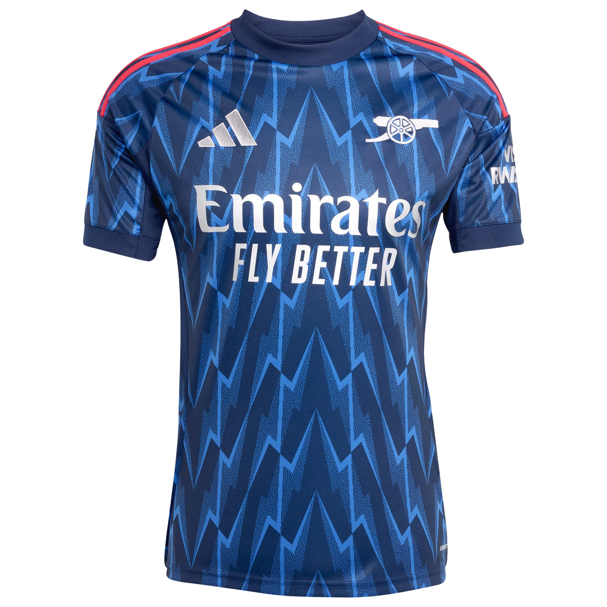 Arsenal 2025/26 away football jersey front view with club crest and trim detail