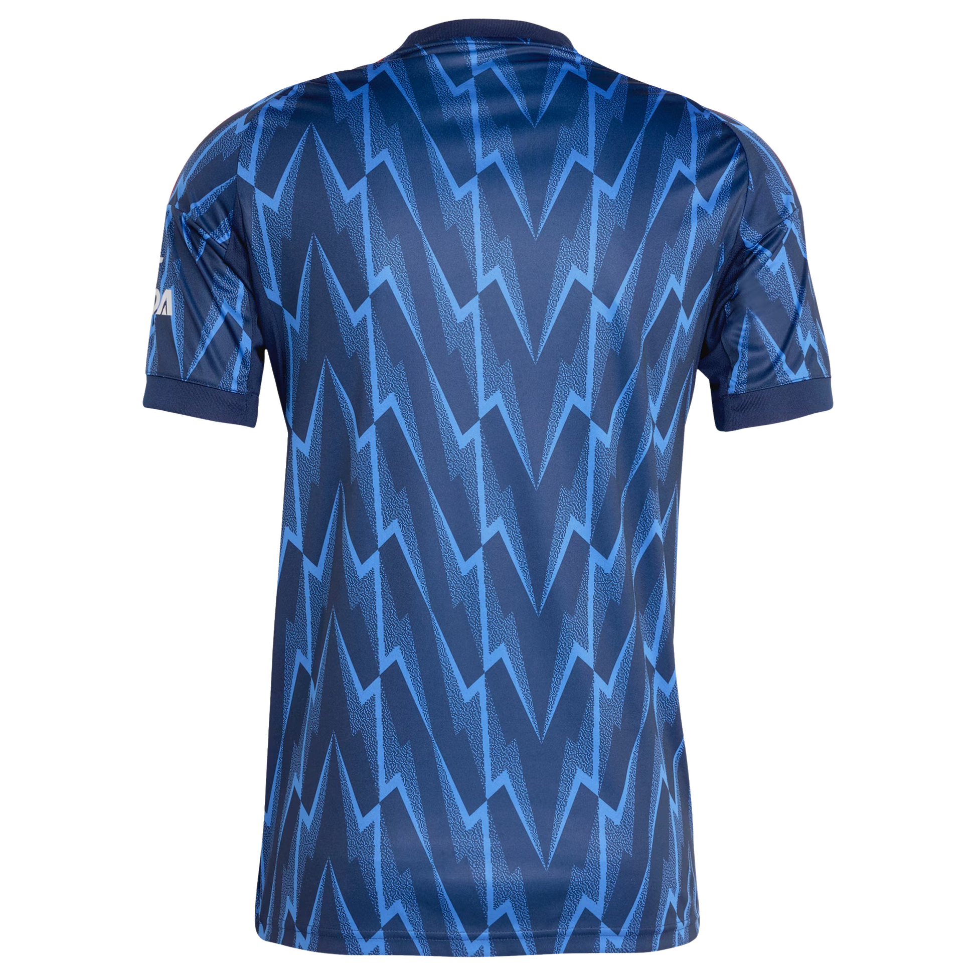 Arsenal 2025/26 away football jersey back view showing collar detail and name-set panel