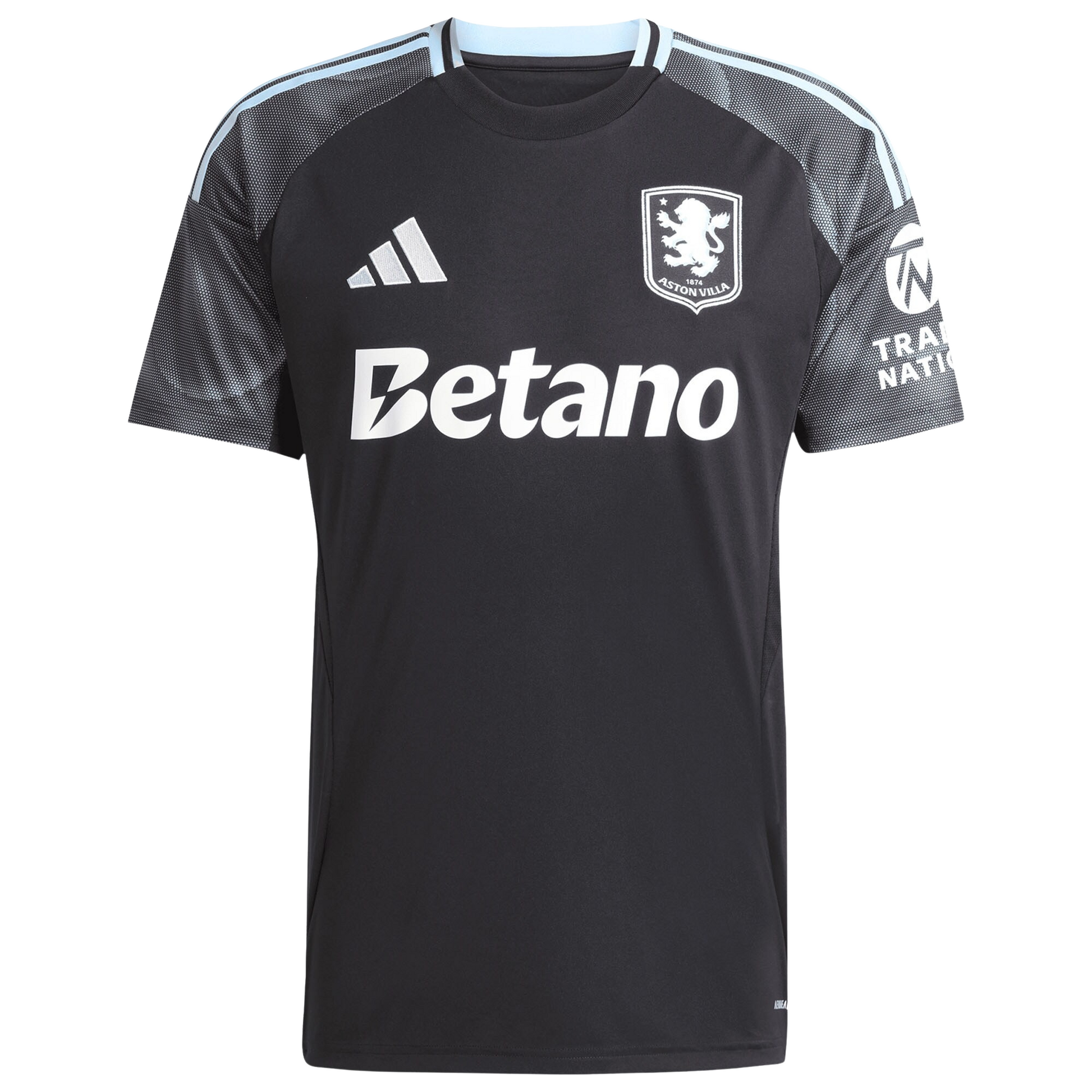 Aston Villa 2025/26 away football jersey front view with club crest and trim detail