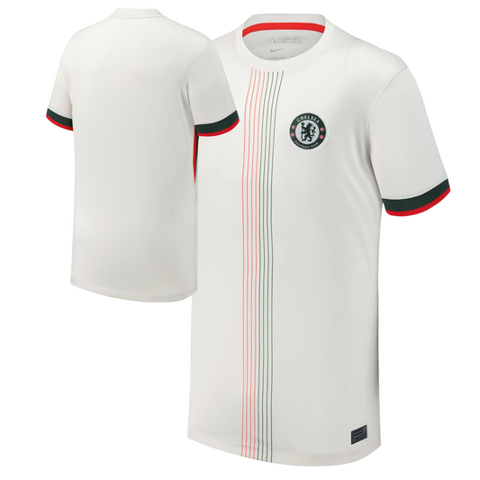 Chelsea 2025/26 away football jersey front view with club crest and kit detailing