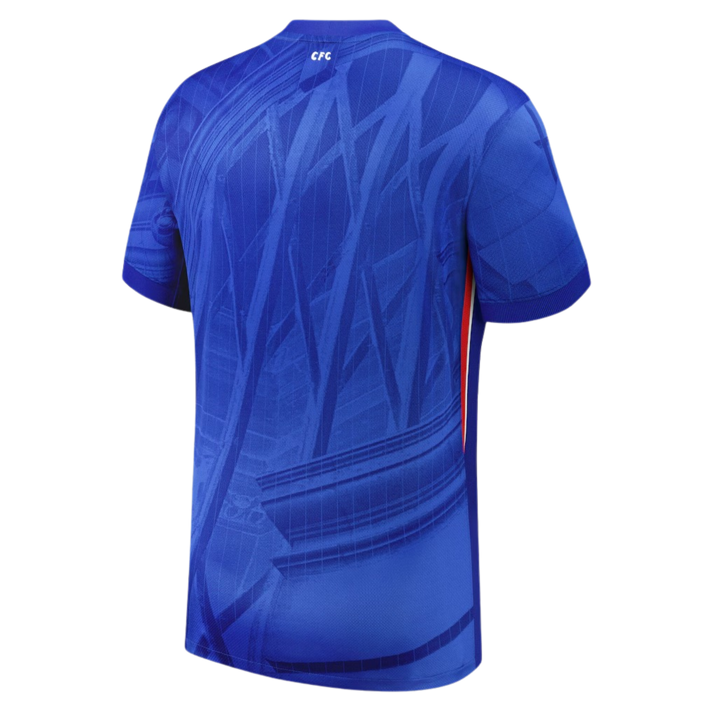 Chelsea 2025/26 home football jersey back view showing collar detail and name-set panel