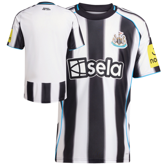 Newcastle United 2025/26 home football jersey front view with club crest and stripe detailing
