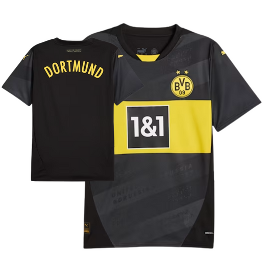 Borussia Dortmund 2025/26 away football jersey front view with club crest and trim detail
