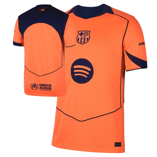 Barcelona 2025/26 third football jersey front view with club crest and graphic detailing
