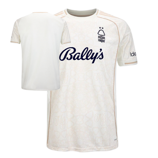 Nottingham Forest 2025/26 away football jersey front view with club crest and trim detail