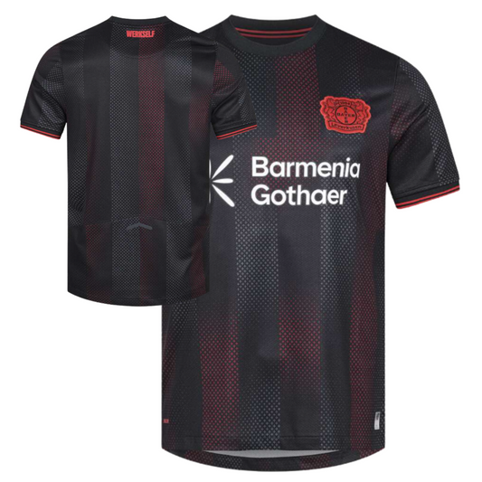 Bayer 04 Leverkusen 2025/26 home football jersey front view with club crest and kit detailing