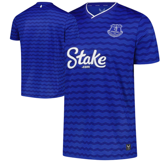 Everton 2025/26 home football jersey front view with club crest and kit detailing