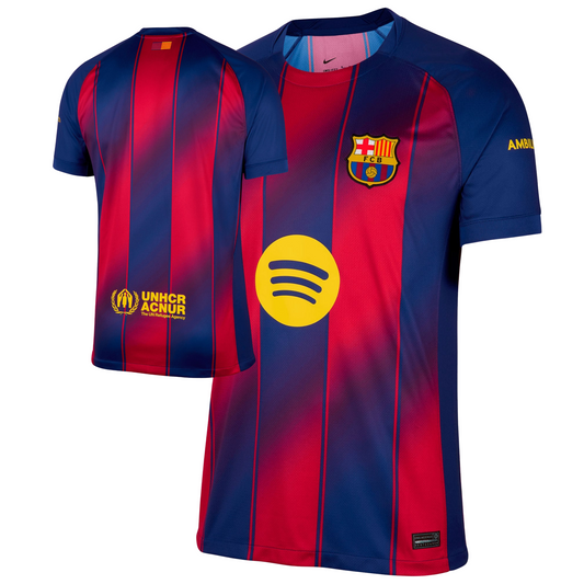 Barcelona 2025/26 home football jersey front view with club crest and stripe detailing