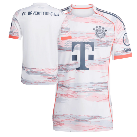 Bayern Munich 2025/26 away football jersey front view with club crest and trim detail