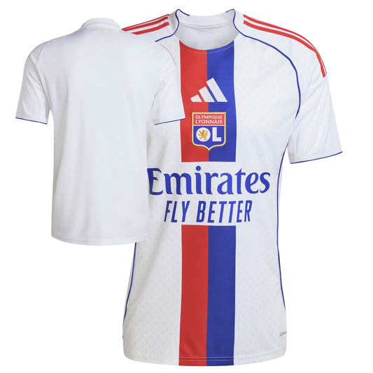Olympique Lyon 2025/26 home football jersey front view with club crest and kit detailing