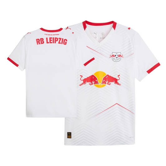 RB Leipzig 2025/26 home football jersey front view with club crest and pattern detailing