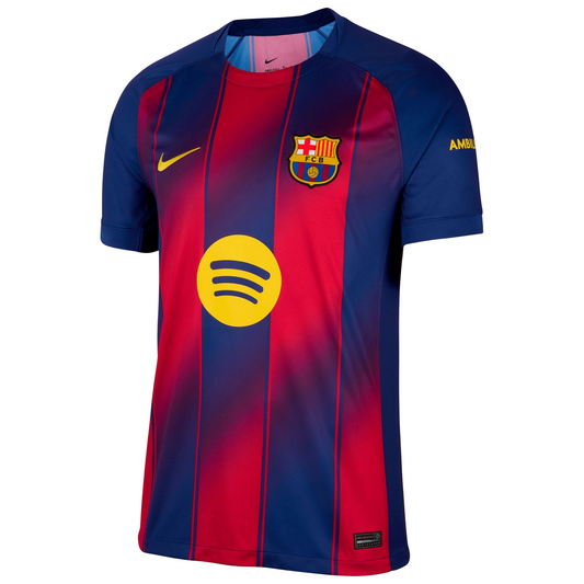 Barcelona 2025/26 home football jersey front view with club crest and stripe detailing